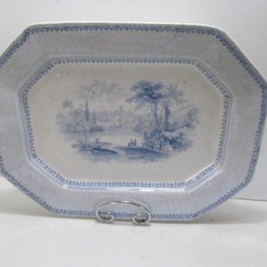 Rare Antique Blue Transferware Platter ironstone Blue Platters Blue White China